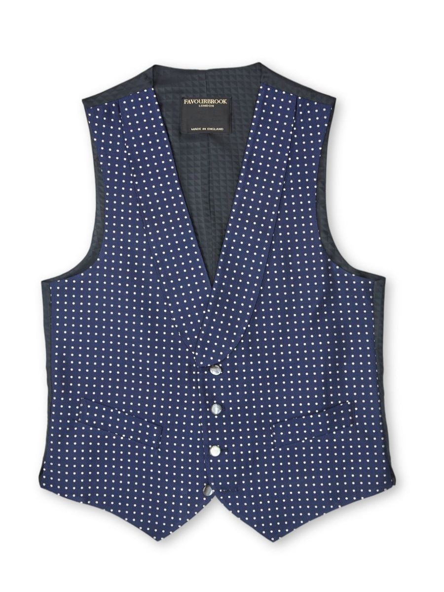 Menswear Favourbrook Waistcoats | Navy Pickwick Silk Single Breasted 4 Button Shawl Lapel Waistcoat