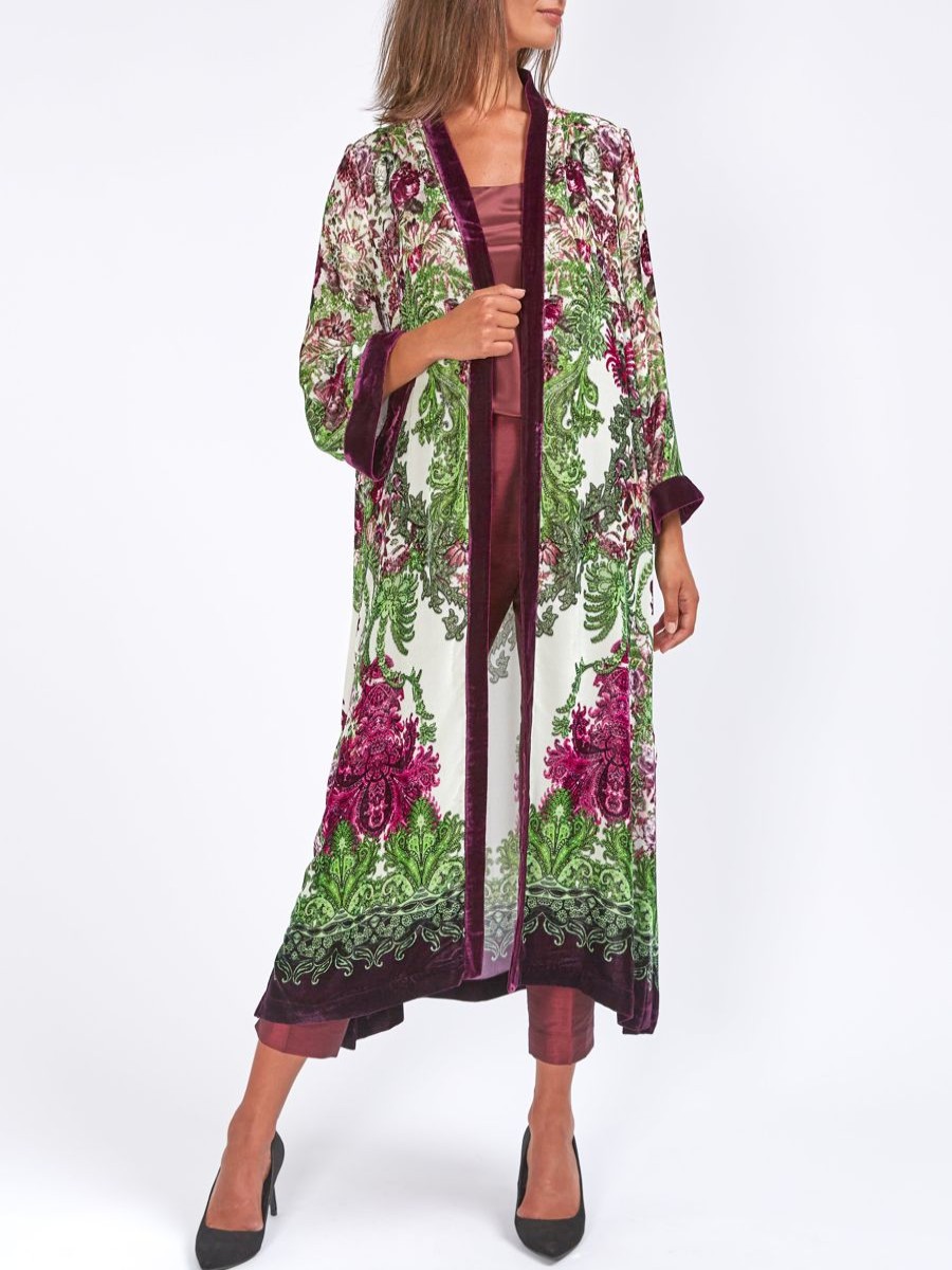 Womenswear Favourbrook Jackets & Coats | Kimono Coat Lime Aubergine Rhydian Silk Velvet