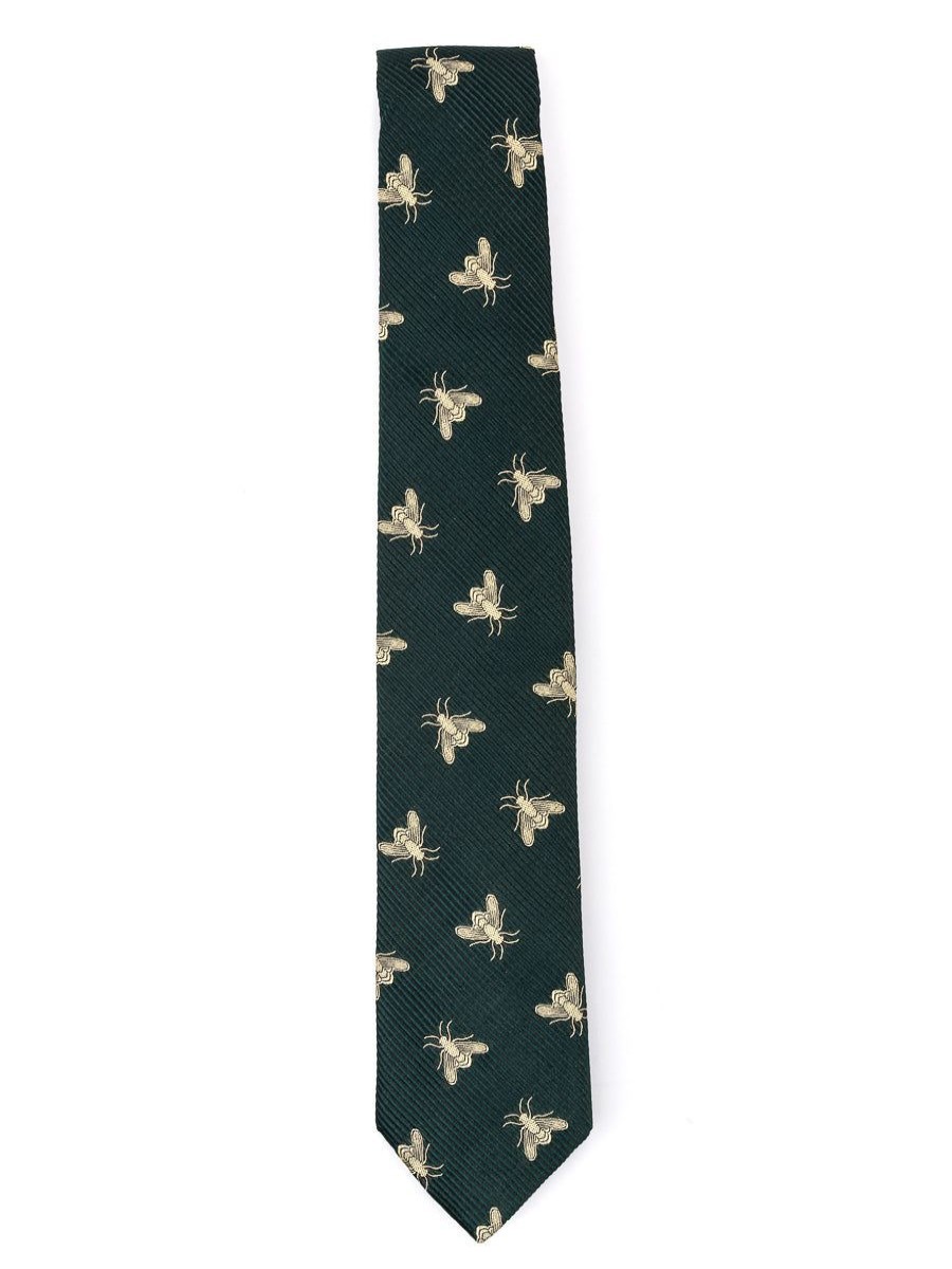 Menswear Favourbrook Ties | Green Gold Bees Silk Tie