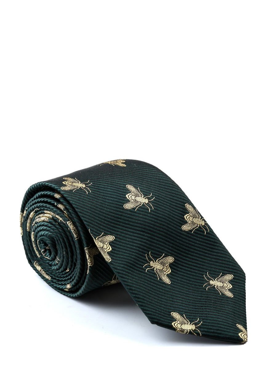 Menswear Favourbrook Ties | Green Gold Bees Silk Tie