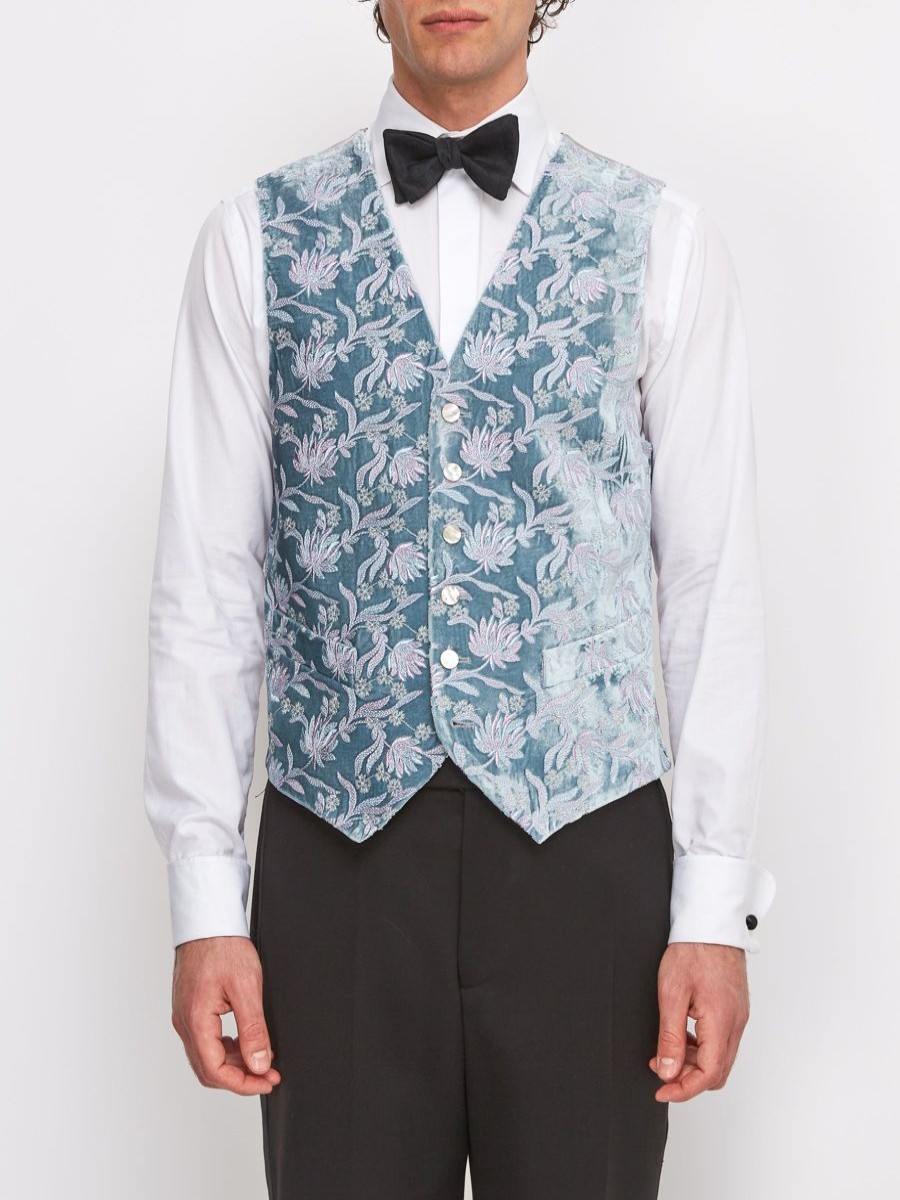 Menswear Favourbrook Waistcoats | Silver Anais Velvet Single Breasted 6 Button Waistcoat