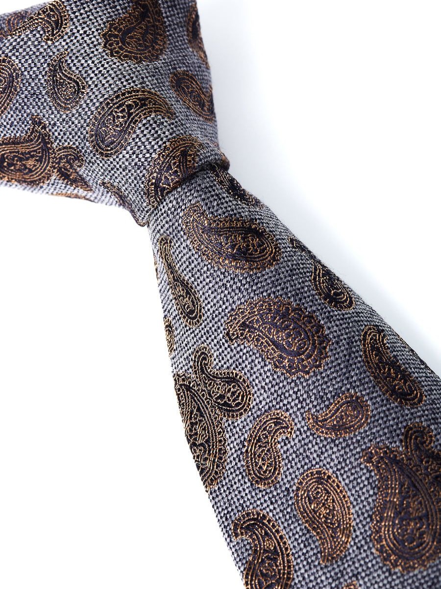 Menswear Favourbrook Ties | Slate Grey Durlston Paisley Silk/Wool Tie