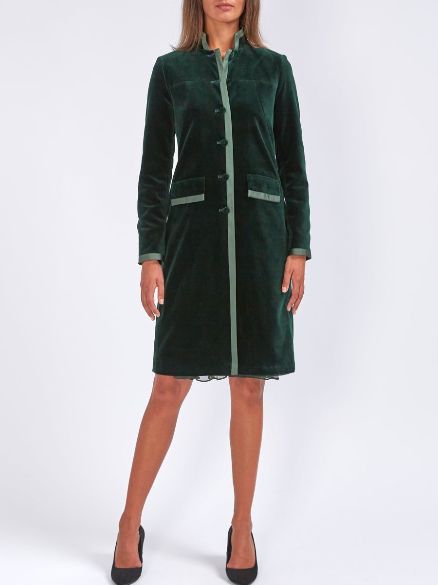 Womenswear Favourbrook Jackets & Coats | St James Coat Racing Green Plain Cotton Velvet