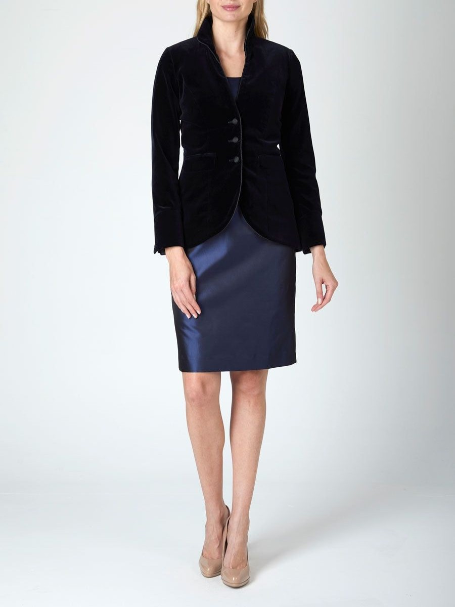 Womenswear Favourbrook Jackets & Coats | Victoriana Jacket Navy Plain Cotton Velvet