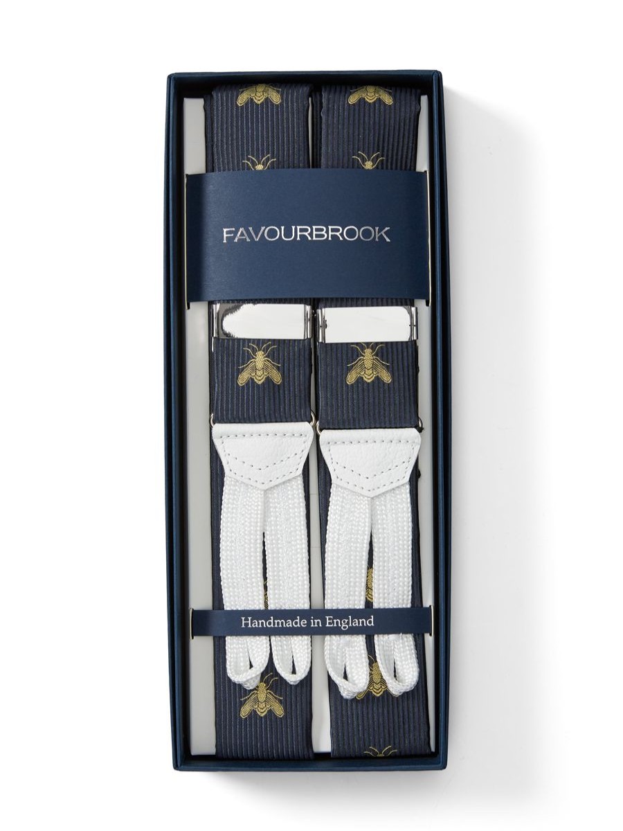 Menswear Favourbrook Braces | Navy Gold Bees Silk Braces