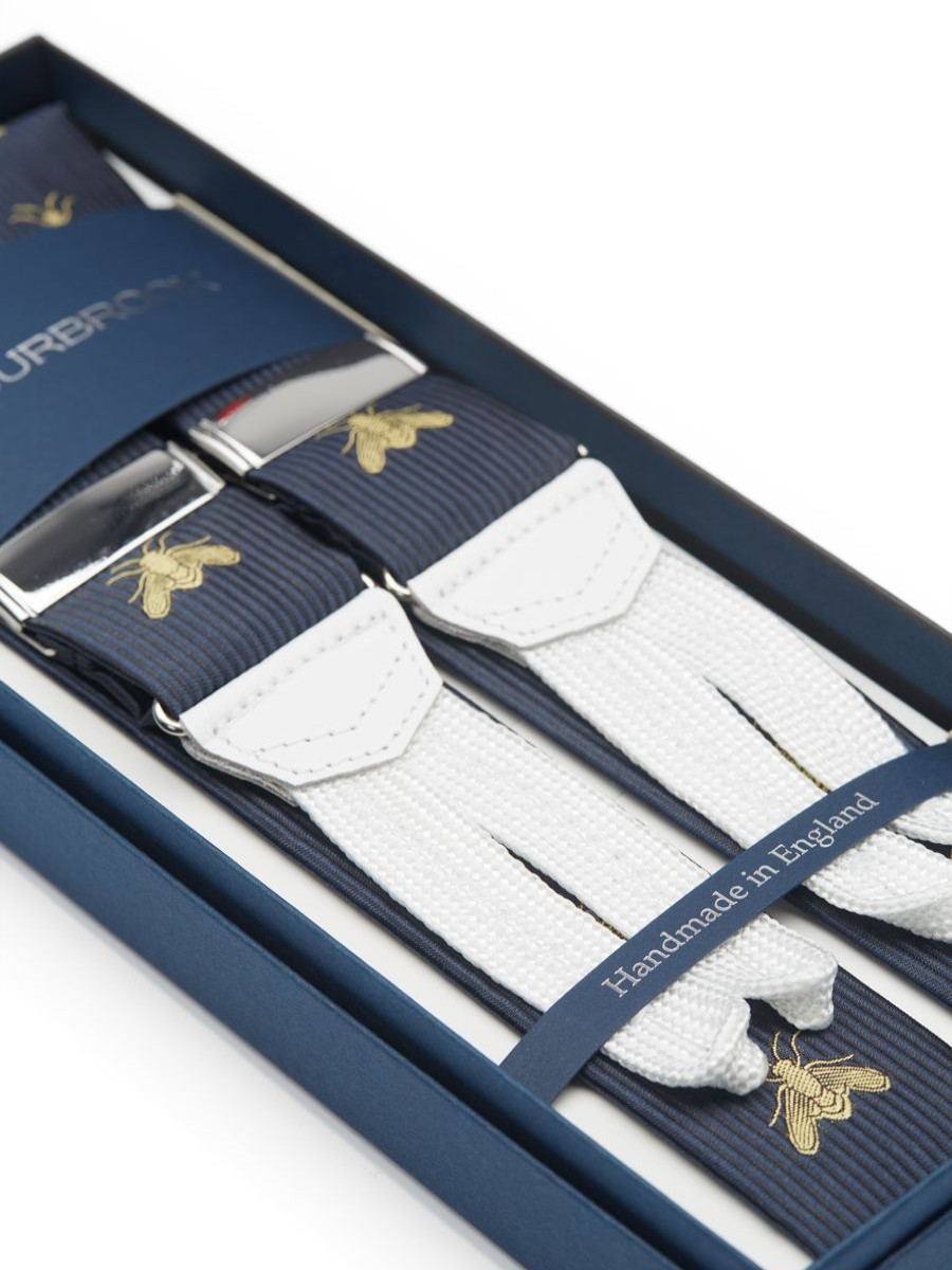 Menswear Favourbrook Braces | Navy Gold Bees Silk Braces