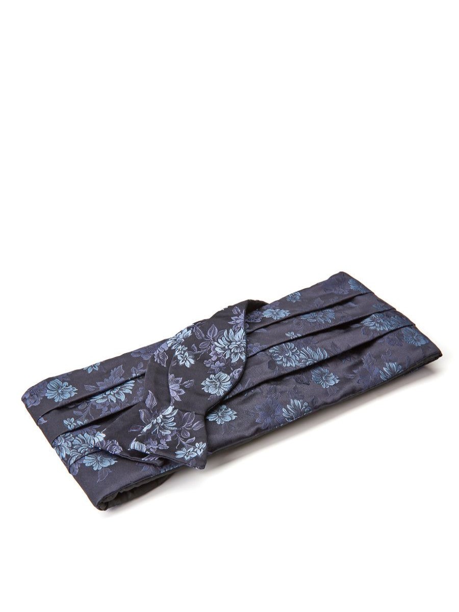 Menswear Favourbrook Bow Ties & Cummerbunds | Blue Bourgainville Silk Pleated Cummerbund & Bow Tie Set