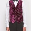 Menswear Favourbrook Waistcoats | Aubergine Lurex Berries Velvet Single Breasted 6 Button Waistcoat