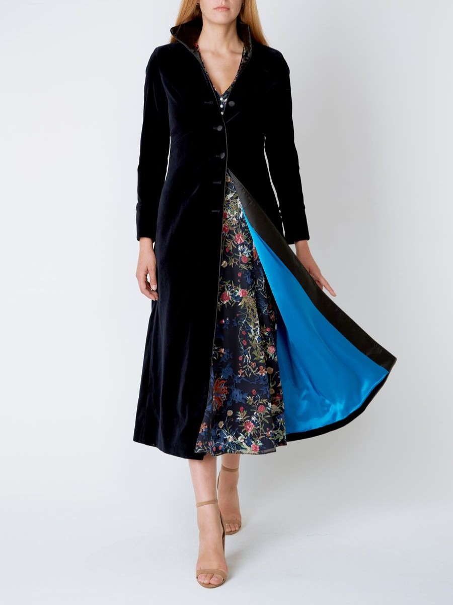 Womenswear Favourbrook Jackets & Coats | Long Swing Coat Black Plain Cotton Velvet