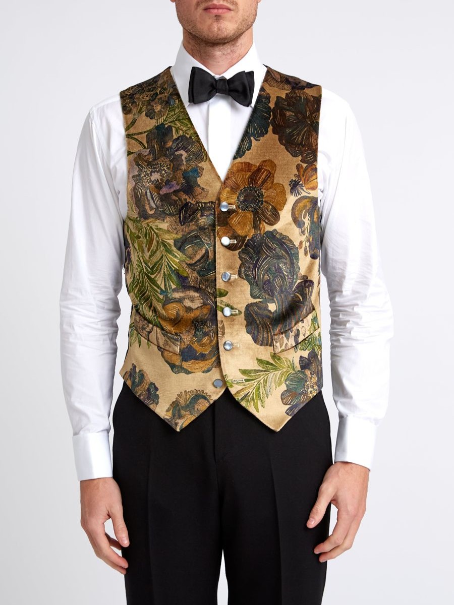 Menswear Favourbrook Waistcoats | Jeffrey Rose Tree Garden Cotton Single Breasted 6 Button Waistcoat