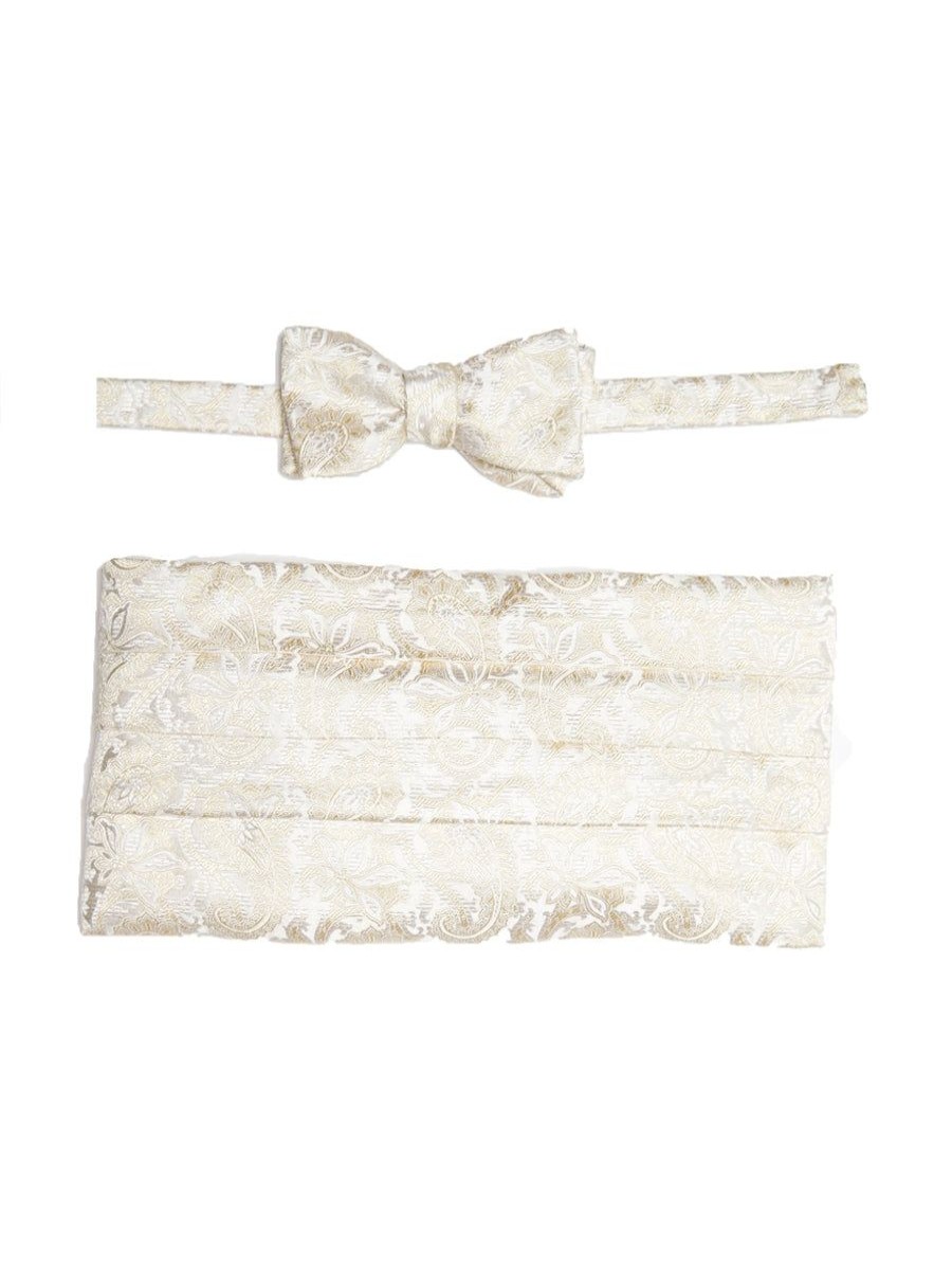 Menswear Favourbrook Bow Ties & Cummerbunds | Ivory Albert Silk Pleated Cummerbund & Bow Tie Set