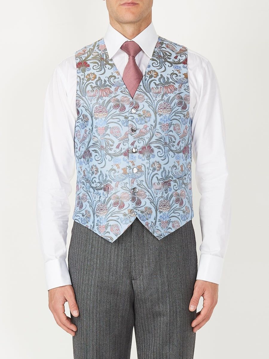 Menswear Favourbrook Waistcoats | Sky Blue Davenport Silk Single Breasted 6 Button Waistcoat