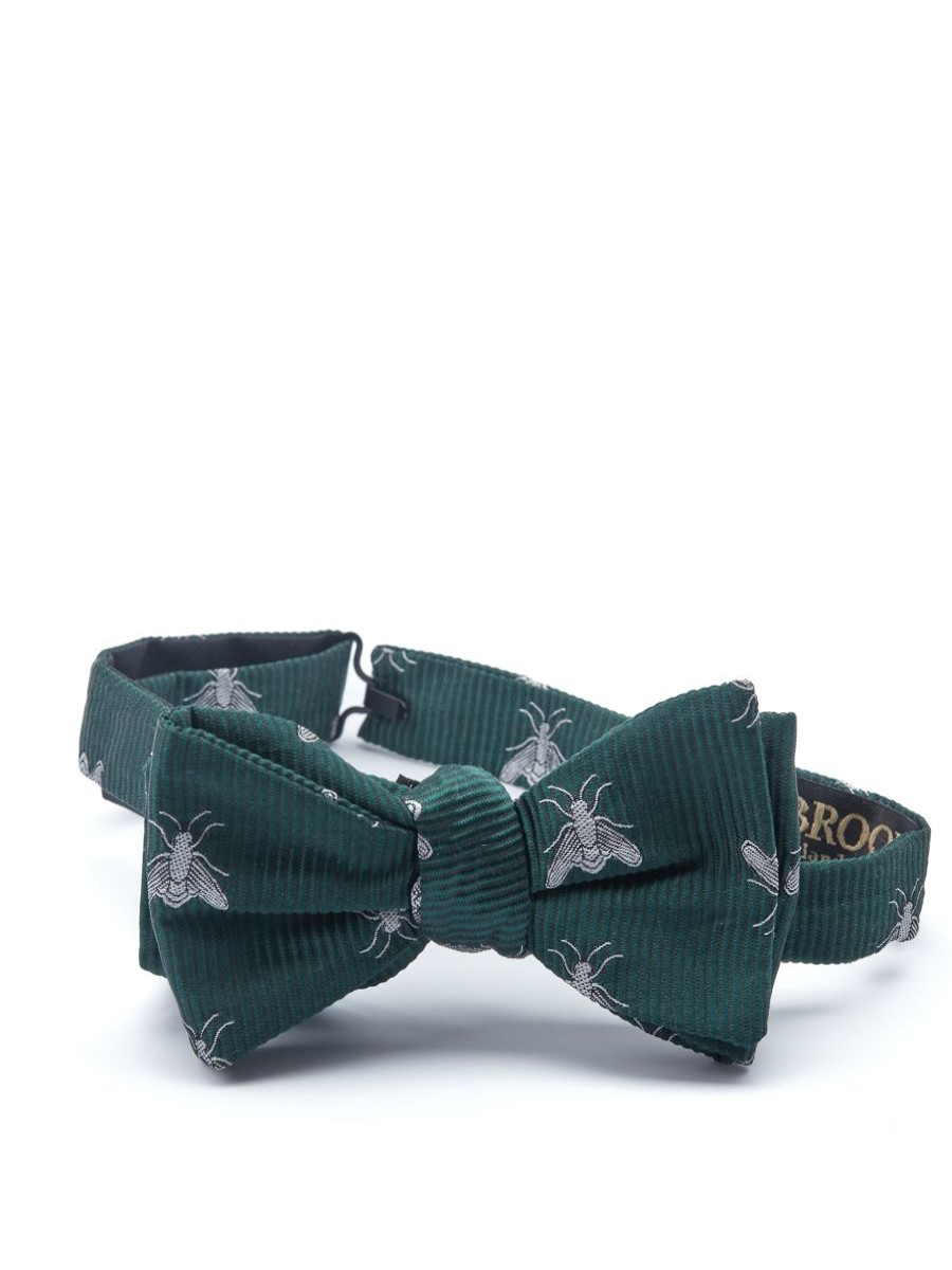 Menswear Favourbrook Bow Ties & Cummerbunds | Green & Silver Bees Pleated Cummerbund & Bow Tie Set