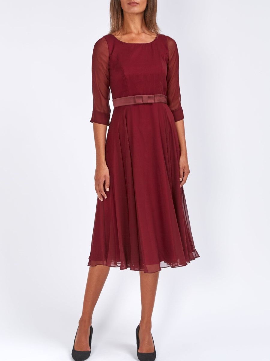 Womenswear Favourbrook Dresses | Serena Longer Circle Dress Ox Blood Plain Georgette