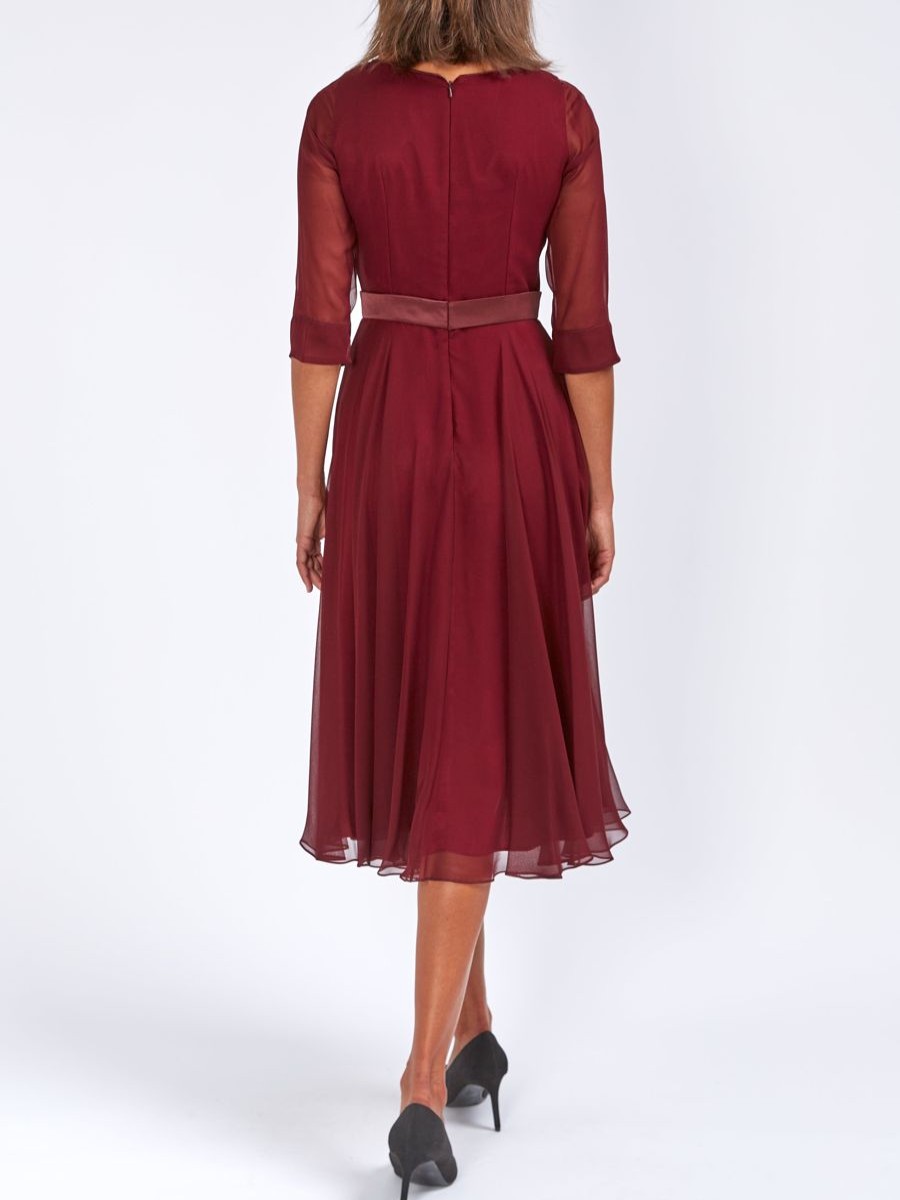 Womenswear Favourbrook Dresses | Serena Longer Circle Dress Ox Blood Plain Georgette