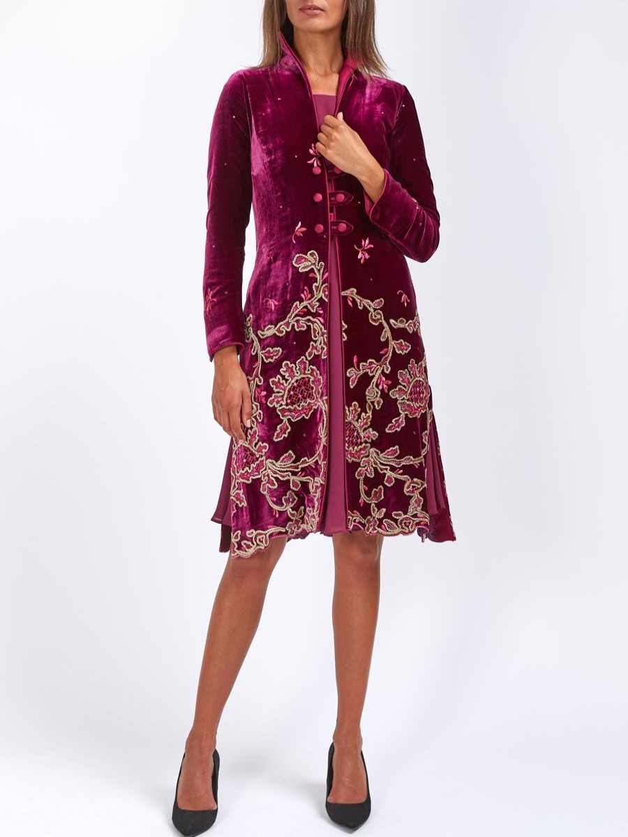 Womenswear Favourbrook Jackets & Coats | Westminster Coat Magenta Polyantha Silk Velvet