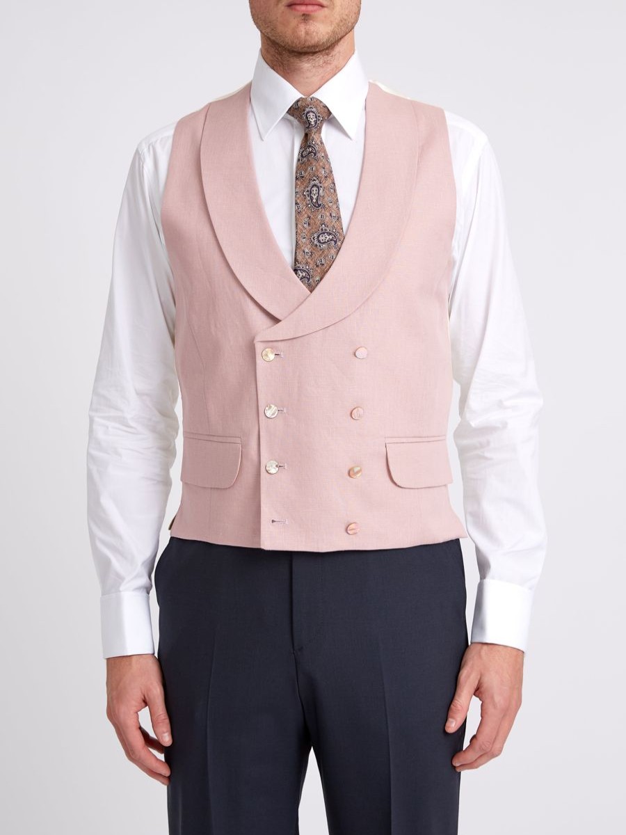 Menswear Favourbrook Waistcoats | Pink Linton Double Breasted 8 Button Shawl Lapel Waistcoat