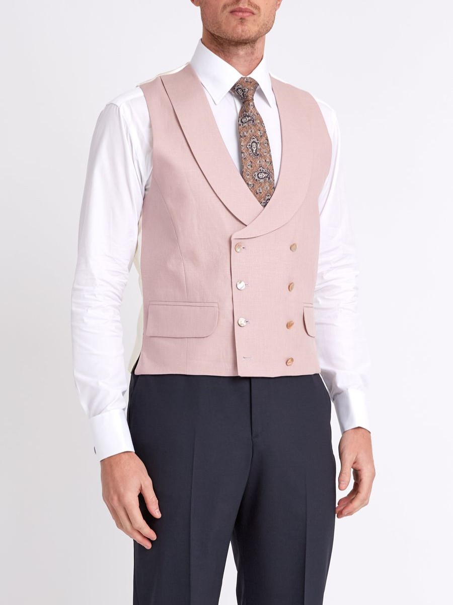 Menswear Favourbrook Waistcoats | Pink Linton Double Breasted 8 Button Shawl Lapel Waistcoat