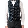 Menswear Favourbrook Waistcoats | Navy Lurex Berries Velvet Single Breasted 6 Button Waistcoat