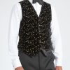 Menswear Favourbrook Waistcoats | Black Lurex Berries Velvet Single Breasted 6 Button Waistcoat