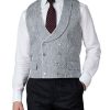 Menswear Favourbrook Waistcoats | Navy Taurus Linen Double Breasted 8 Button Shawl Lapel Piped Waistcoat