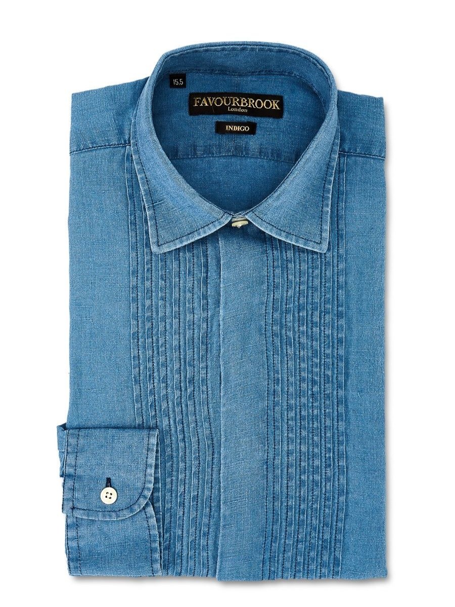 Menswear Favourbrook Shirts | Light Blue Rockwell Cotton Pleated Pintuck Dress Shirt