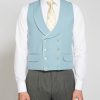 Menswear Favourbrook Waistcoats | Pale Blue Gabardine Wool Double Breasted 8 Button Shawl Lapel Piped Waistcoat