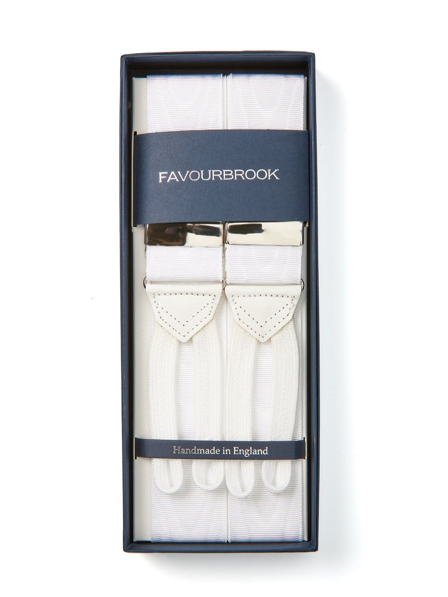 Menswear Favourbrook Braces | White Moire Silk Braces