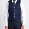 Menswear Favourbrook Waistcoats | Navy Sweet Pea Linen Single-Breasted 6-Button Waistcoat