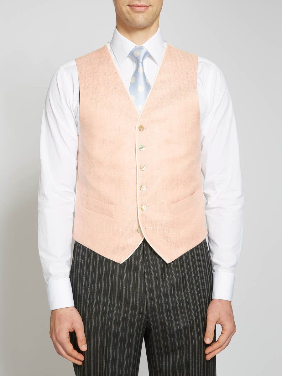 Menswear Favourbrook Waistcoats | Pink Randwick Single Breasted 6 Button Piped Waistcoat