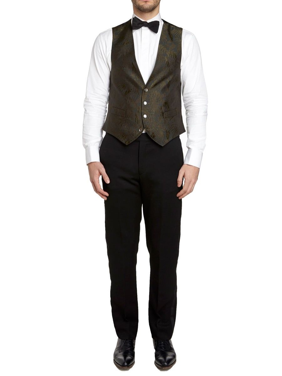 Menswear Favourbrook Waistcoats | Olive Botanics Silk Single Breasted 4 Button Waistcoat