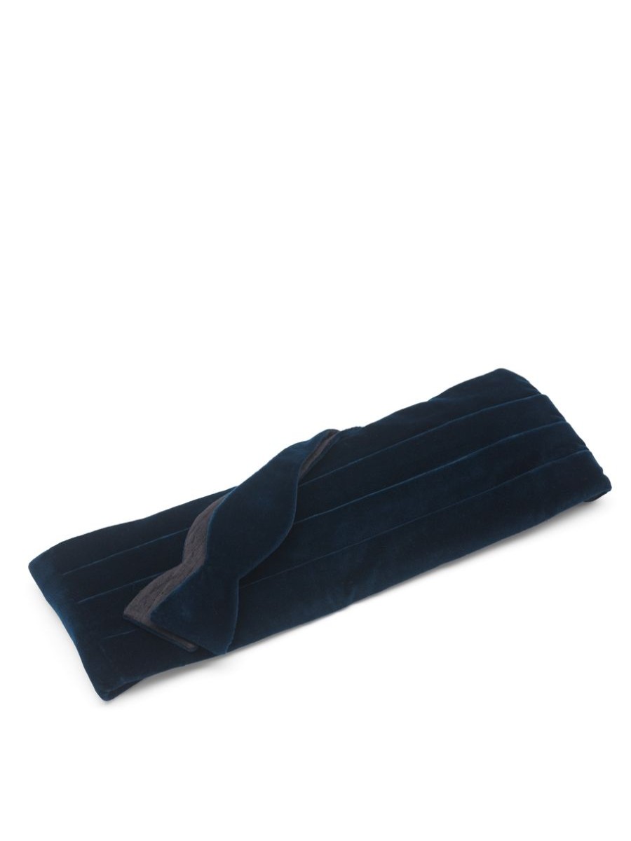 Menswear Favourbrook Bow Ties & Cummerbunds | Sapphire Blue Velvet Cotton Pleated Cummerbund & Bow Tie Set