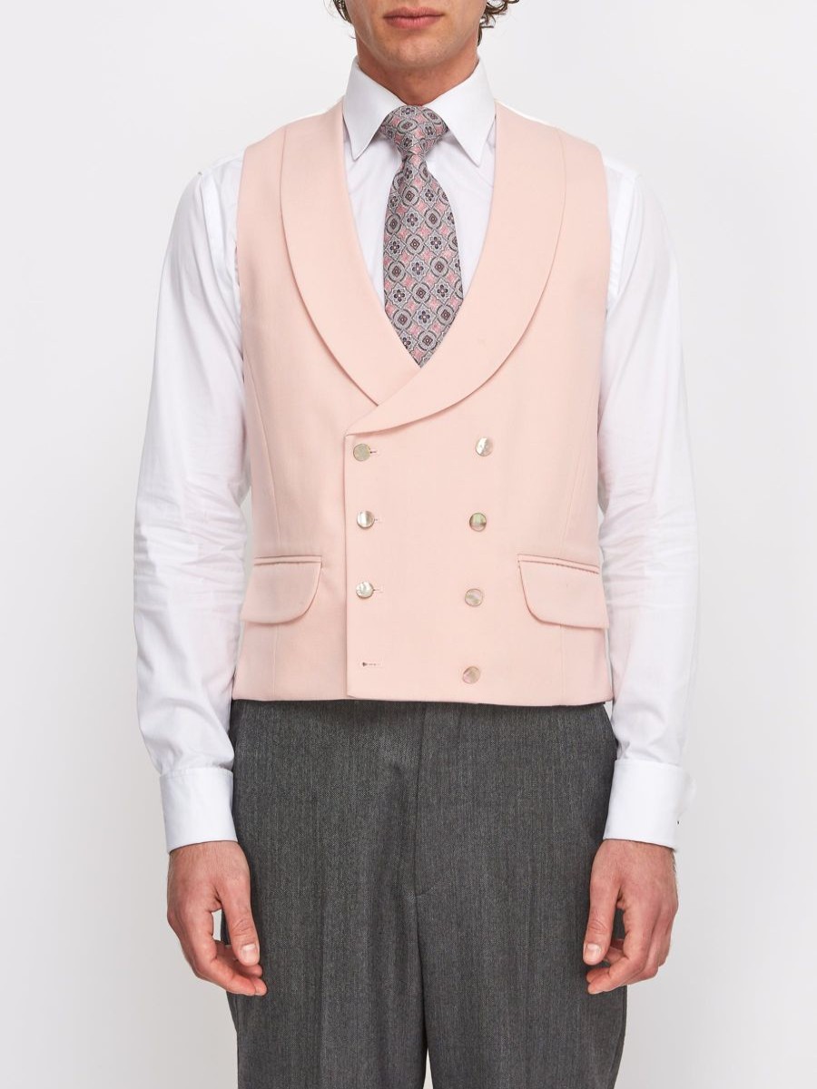 Menswear Favourbrook Waistcoats | Blush Gabardine Double Breasted 8 Button Shawl Lapel Waistcoat