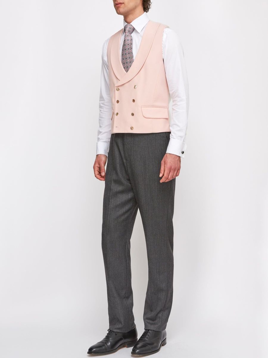 Menswear Favourbrook Waistcoats | Blush Gabardine Double Breasted 8 Button Shawl Lapel Waistcoat