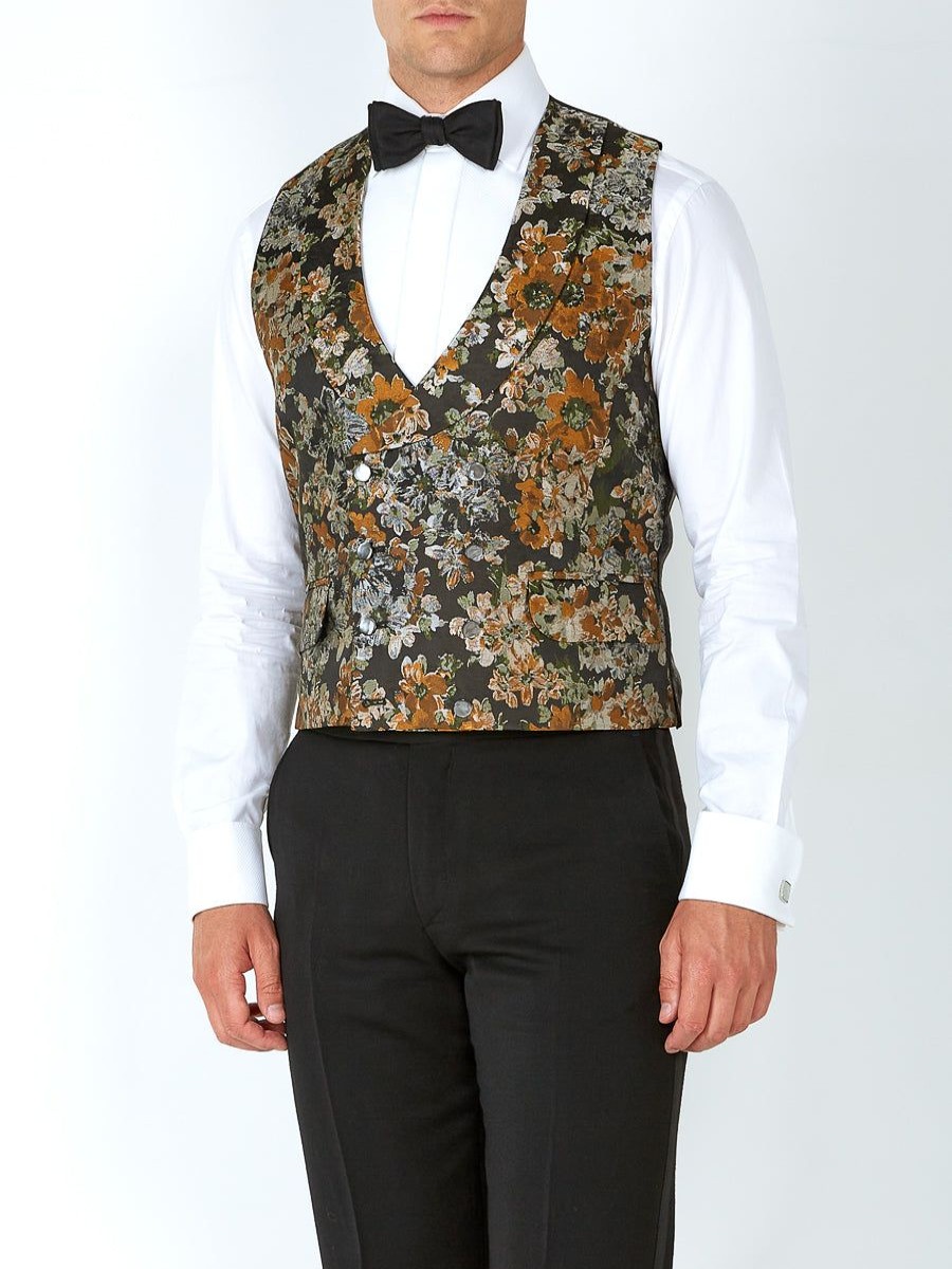 Menswear Favourbrook Waistcoats | Olive Chatsworth Double Breasted 8 Button Shawl Lapel Waistcoat