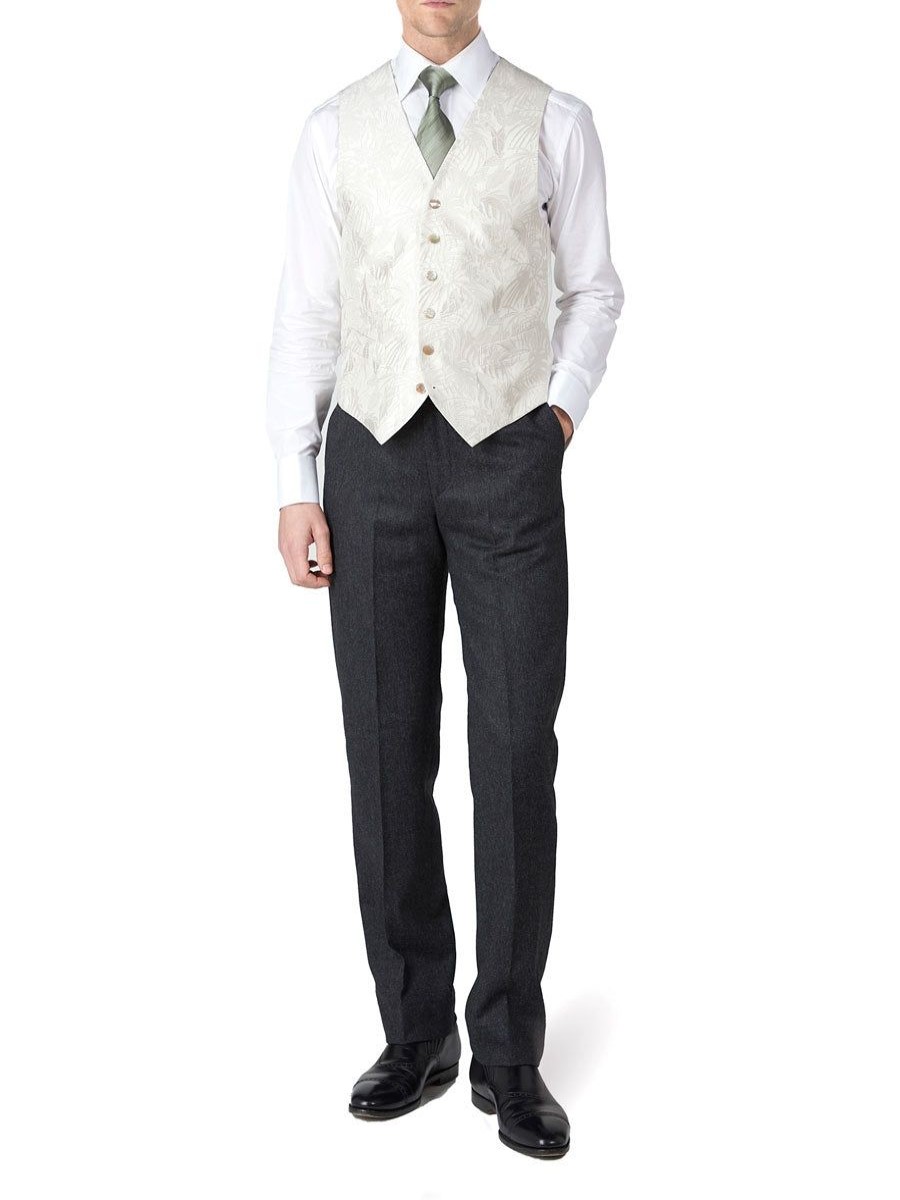 Menswear Favourbrook Waistcoats | Ivory Botanics Silk Single Breasted 6 Button Waistcoat