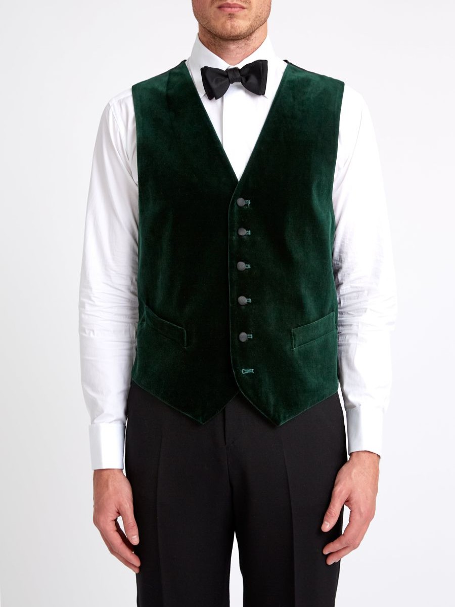 Menswear Favourbrook Waistcoats | Racing Green Velvet Cotton Single Breasted 6 Button Waistcoat