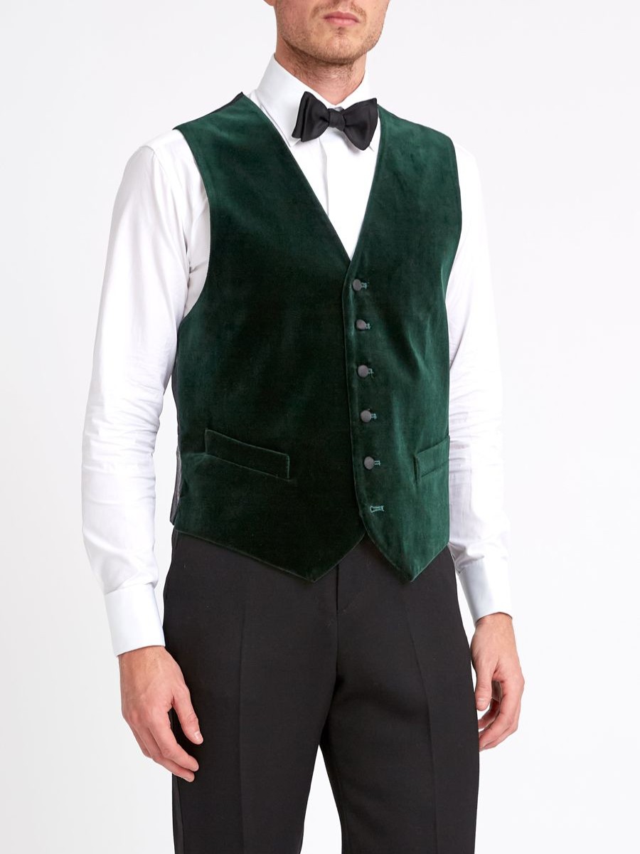 Menswear Favourbrook Waistcoats | Racing Green Velvet Cotton Single Breasted 6 Button Waistcoat