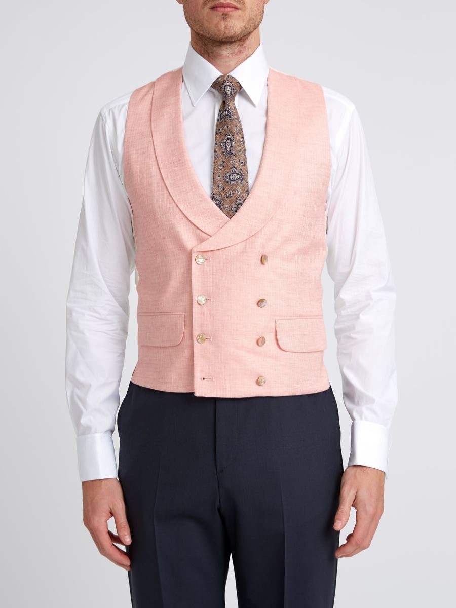 Menswear Favourbrook Waistcoats | Pink Wolferton Double Breasted 8 Button Shawl Lapel Waistcoat