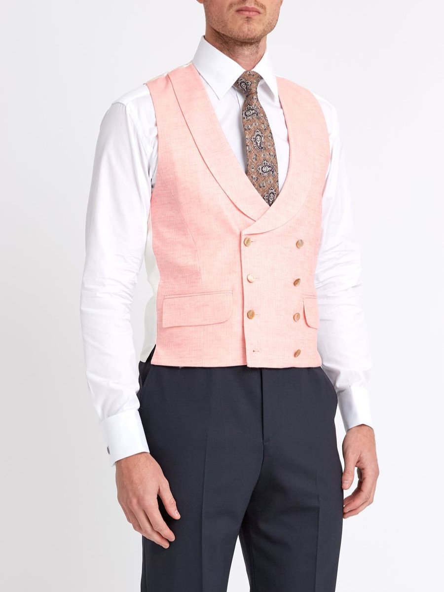 Menswear Favourbrook Waistcoats | Pink Wolferton Double Breasted 8 Button Shawl Lapel Waistcoat