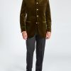 Menswear Favourbrook Velvet Jackets | Olive Velvet Nehru Jacket With Frogging On Sleeve