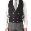 Menswear Favourbrook Waistcoats | Black Gabardine Wool Double Breasted 8 Button Shawl Lapel Piped Waistcoat