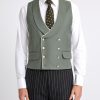 Menswear Favourbrook Waistcoats | Olive Gabardine Wool Double Breasted 8 Button Shawl Lapel Piped Waistcoat