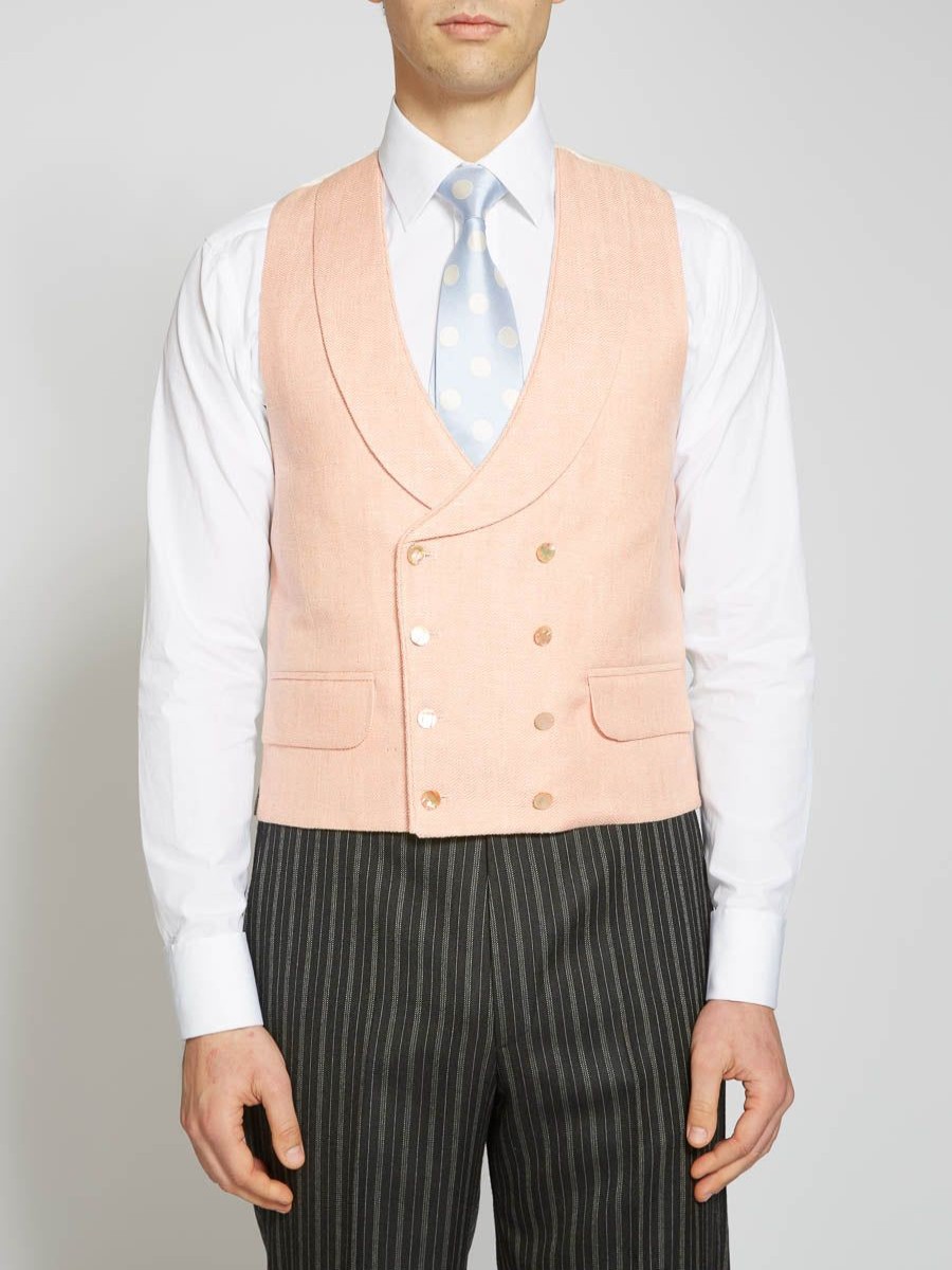 Menswear Favourbrook Waistcoats | Pink Randwick Double Breasted 8 Button Shawl Lapel Piped Waistcoat