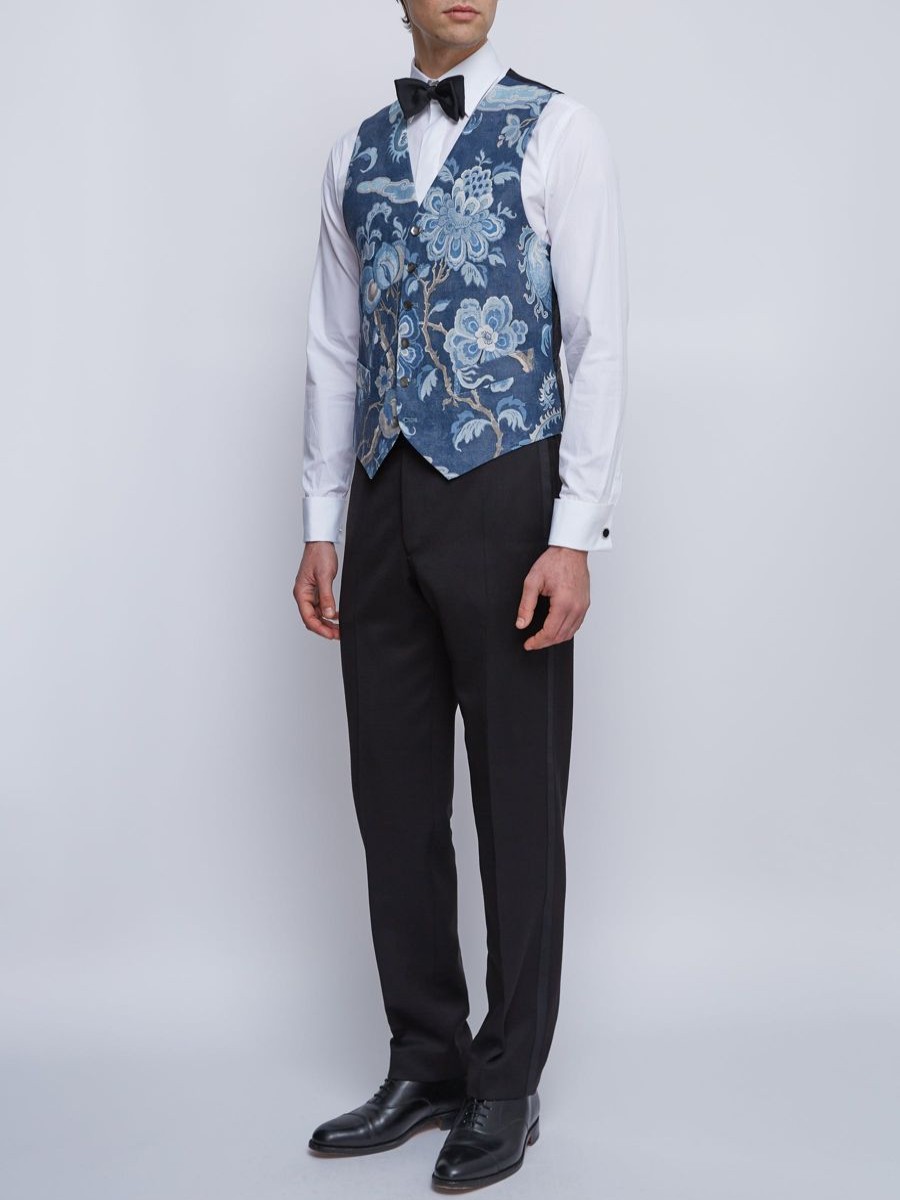 Menswear Favourbrook Waistcoats | Indigo Chifu Single Breasted 6 Button Waistcoat