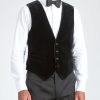 Menswear Favourbrook Waistcoats | Black Velvet Cotton Single Breasted 4 Button Piped Waistcoat