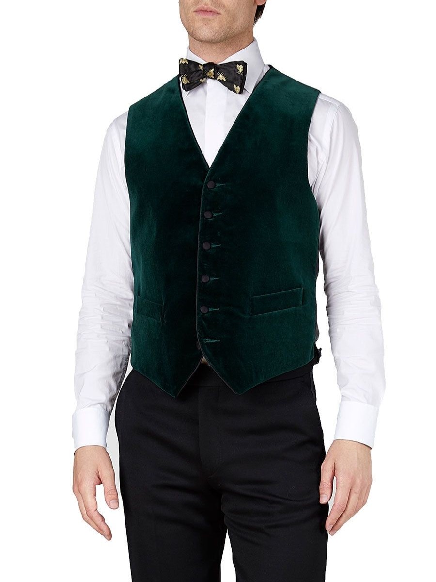 Menswear Favourbrook Waistcoats | Racing Green Velvet Cotton Single Breasted 6 Button Piped Waistcoat