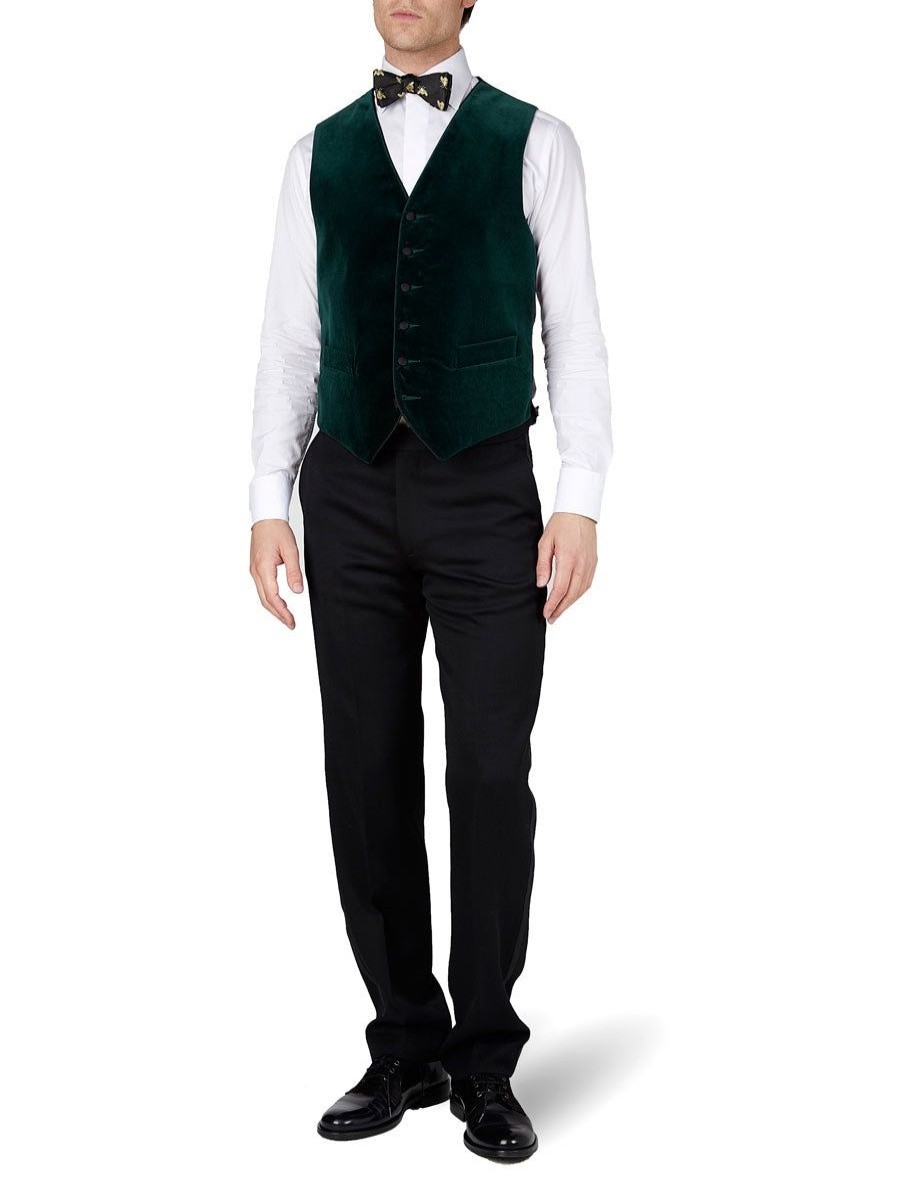 Menswear Favourbrook Waistcoats | Racing Green Velvet Cotton Single Breasted 6 Button Piped Waistcoat