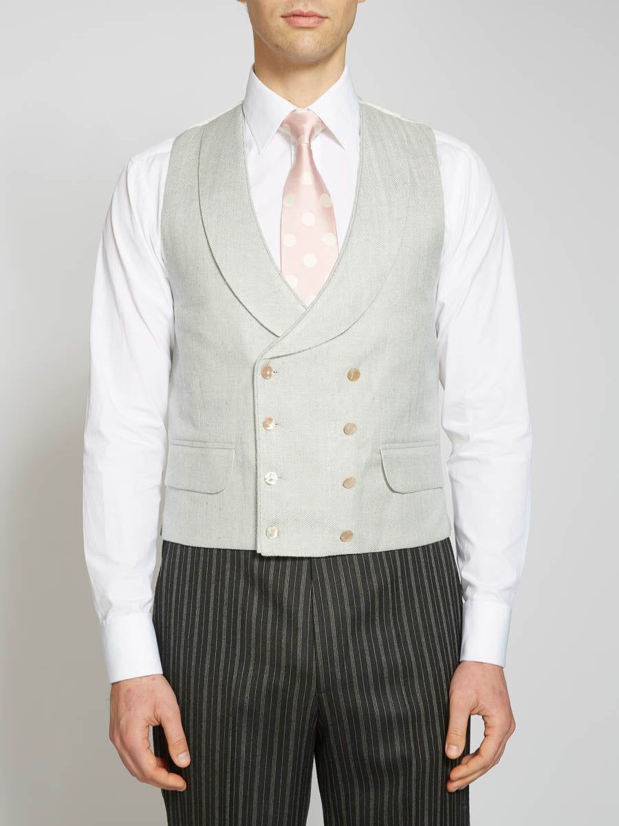 Menswear Favourbrook Waistcoats | Pistachio Randwick Double Breasted 8 Button Shawl Lapel Piped Waistcoat - Ascot