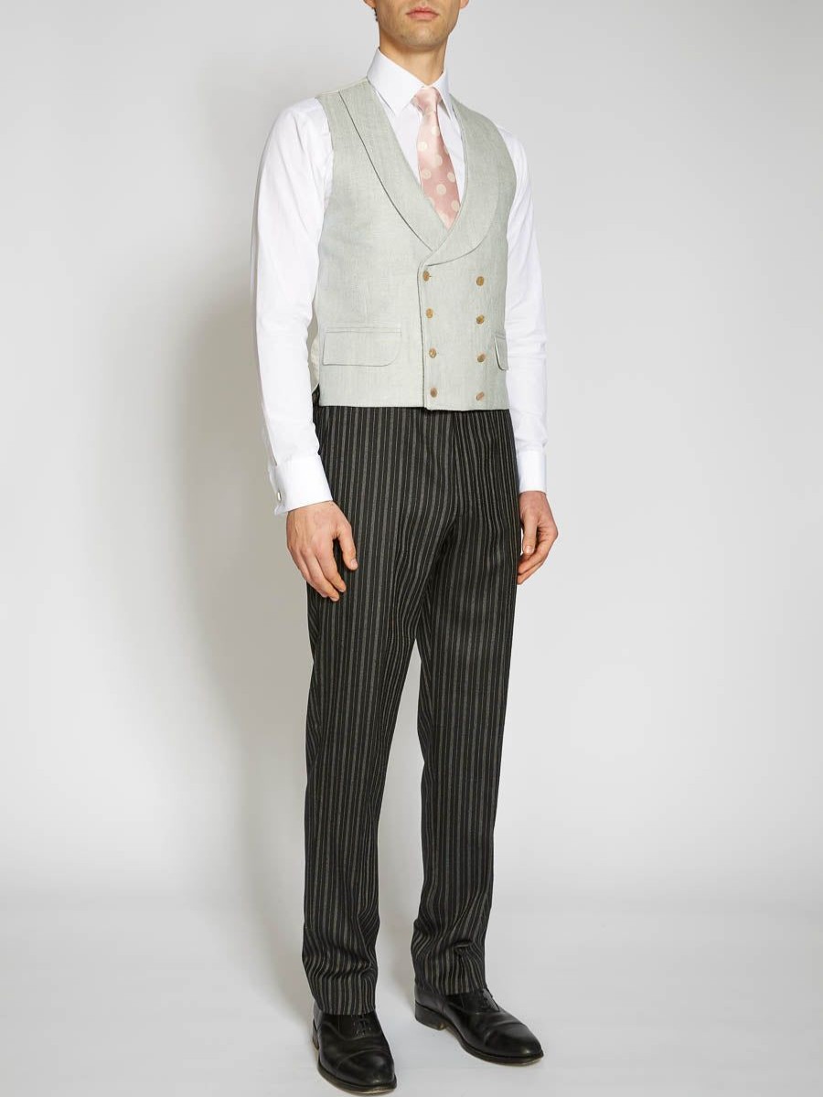 Menswear Favourbrook Waistcoats | Pistachio Randwick Double Breasted 8 Button Shawl Lapel Piped Waistcoat - Ascot